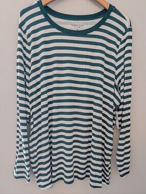 NWT Torrid Super Soft Green White Stripe Crew Neck Long Sleeve Tee 4X/26